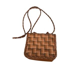 Vintage CEM Eberle Brown Leather Basket weave Shoulder Bag Purse